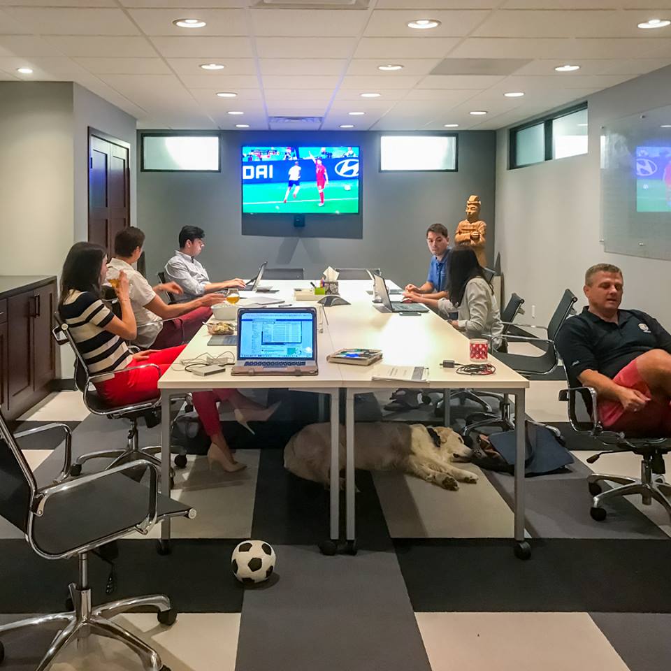 Working and watching soccer at Collaborate DSM